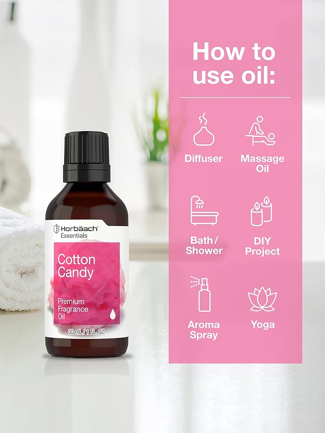 Horbäach Cotton Candy Fragrance Oil | 1 fl oz (30ml) | Premium Grade | for Diffusers, Candle and Soap Making, Aroma Spray, DIY Projects & More