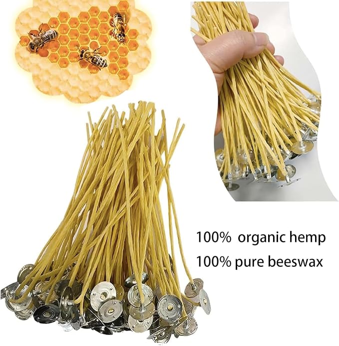 Candle Wicks 100 PCS 8 inch Hemp Candle Wicks 2.5mm Organic Beeswax Candle Wicks for Candle Making Candle Wick for Butter Candle Hemp Candle Wick