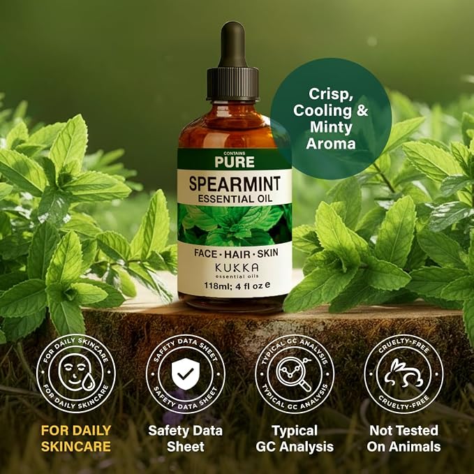 100% Pure Spearmint Oil - 4 Fl Oz Spearmint Essential Oil for Hair, Skin, Diffuser, Aromatherapy & DIY Soap Making Scent
