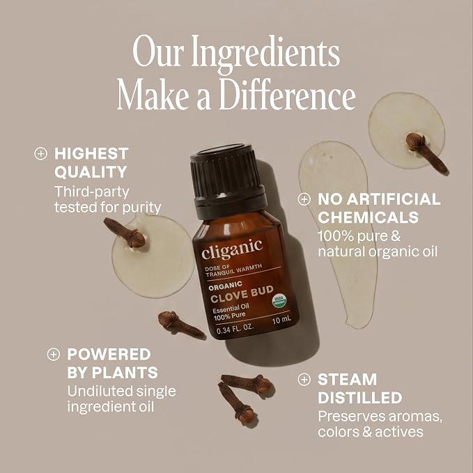 Cliganic Organic Clove Bud Essential Oil, 100% Pure Natural for Aromatherapy | Non-GMO Verified
