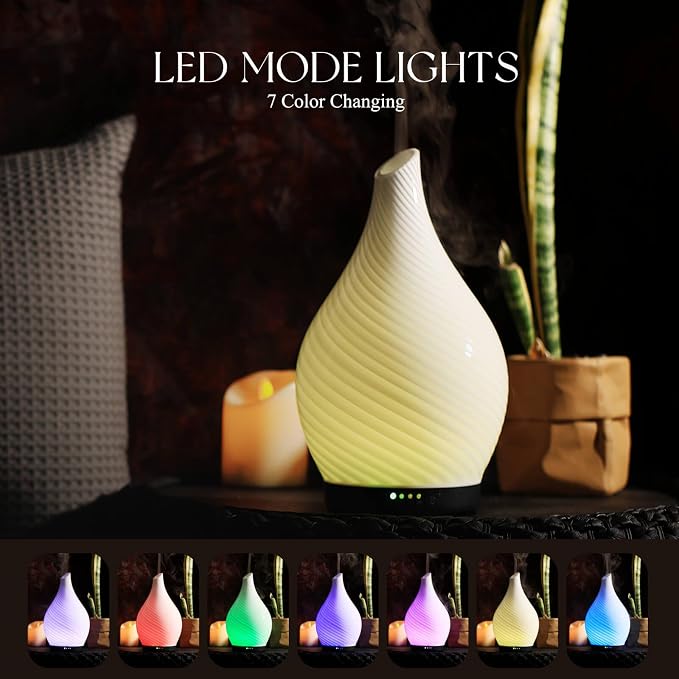 Porseme 280ml Essential Oil Diffuser Glass Color Changing Aroma Air Diffusers Aromatherapy Ultrasonic Cool Mist Humidifier 7 Running Hours Waterless Auto-Off for Sleeping Yoga Office Spa(Pure White)