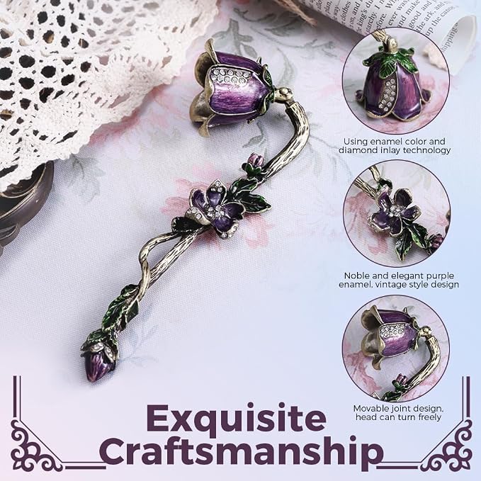 Flower Candle Snuffer Accessory, Vintage Exquisite Candle Extinguisher, Retro Unique Design Candle Extinguisher Flame with Long Handle Putting Out Fire, (Purple)