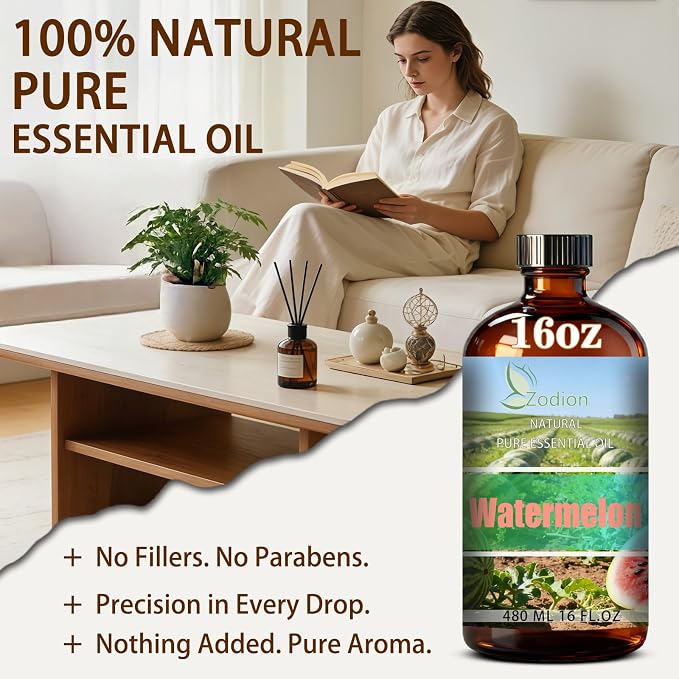 Watermelon Essential Oil - Watermelon Fragrance Oil for Diffuser, Massage, Humidifier, DIY Candle, Soap Making, Home, Bath, Yoga - 16 fl oz (480ml) - ZODION Essential Oils