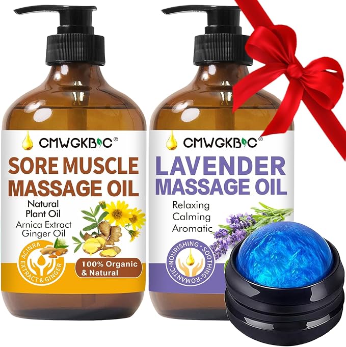 Massage Oil for Massage Therapy,Lymphatic Drainage-Ginger Oil Sore Muscle Arnica Oil&Lavender Oil Relaxing Massage Oils for Date Night,Massage Ball,Body Oil for Women,Mens Gifts,Birthday Gifts for Men