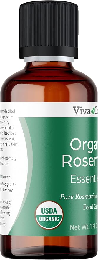 Viva Doria Rosemary Essential Oil, USDA Certified, Organic Rosemary Oil, 100% Pure, Natural Essential Oil, Undiluted, for Aromatherapy | Food Grade, 30 mL (1 Fluid Ounce)