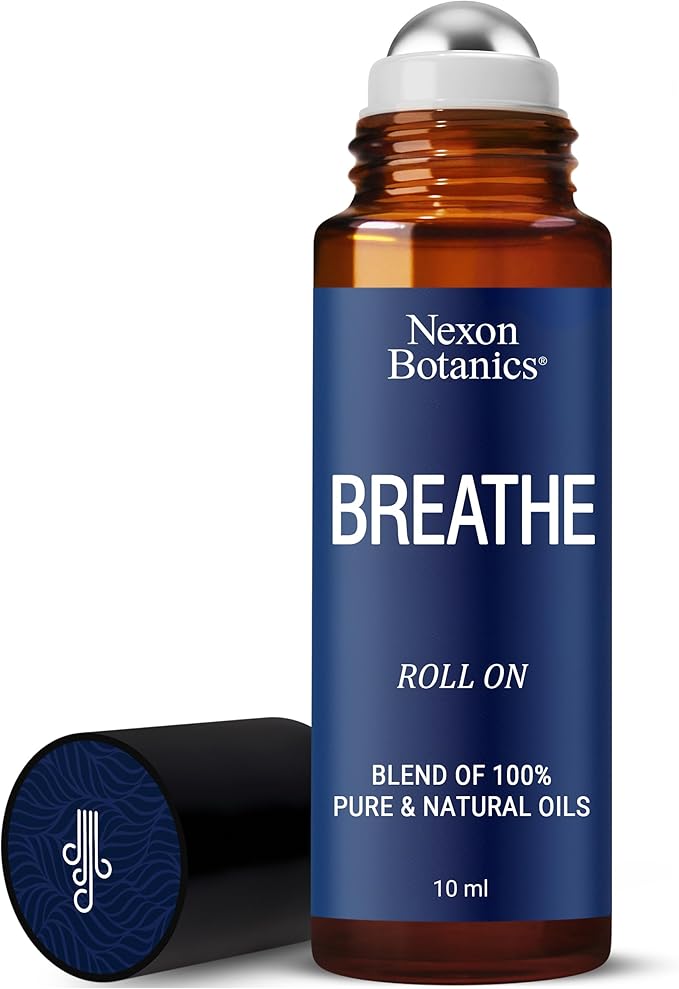 Breathe Essential Oil Roll-On 10 ml - Pure Eucalyptus, Peppermint & Rosemary Oils Blend Roller for Clear Breathing & Respiratory Support - Nexon Botanics