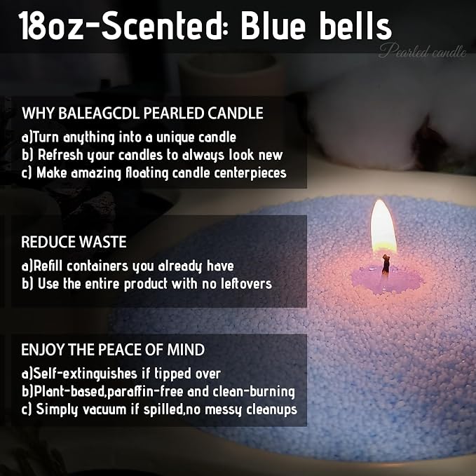 Azure Whisper Pearled Candle, 18 Oz Blue Bell Scented Candle with 30 Wicks, 120H Clean Burning Refillable Blue Pearled Wax for DIY Crafts Gifts