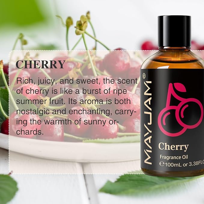MAYJAM 100ML/3.38FL.OZ Cherry Fragrance Oils with Glass Dropper, Essential Oils for Diffusers for Home, Long Lasting Scented Oils for Diffusers Soap Candle Making