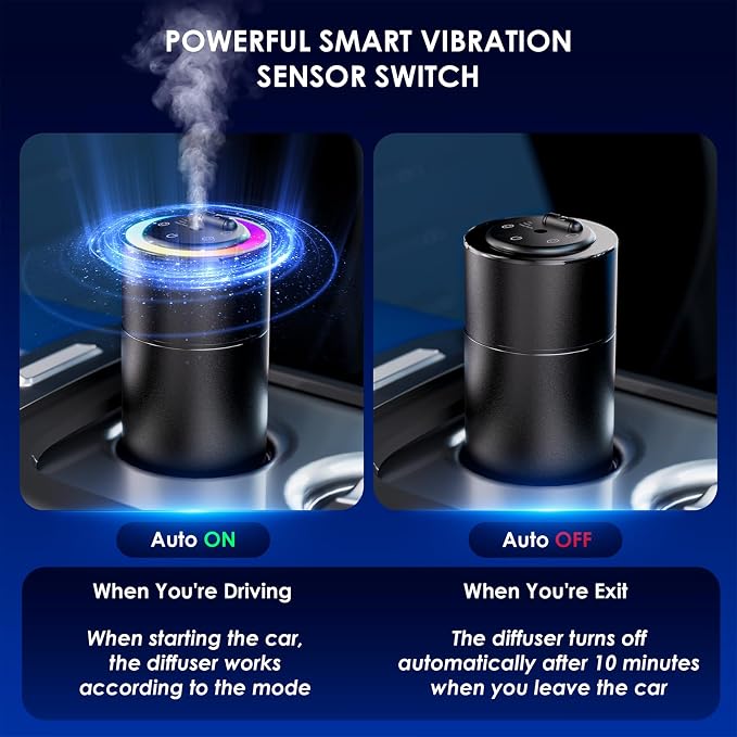 Smart Car Air Freshener Diffuser - 160ml Lasts Up to 6 Months, Leakproof Auto On/Off Vibration Sensor, 3 Adjustable Mist Modes, Star Lights & Sound-Sync RGB - Car Accessories Gifts for Men (Lavender)