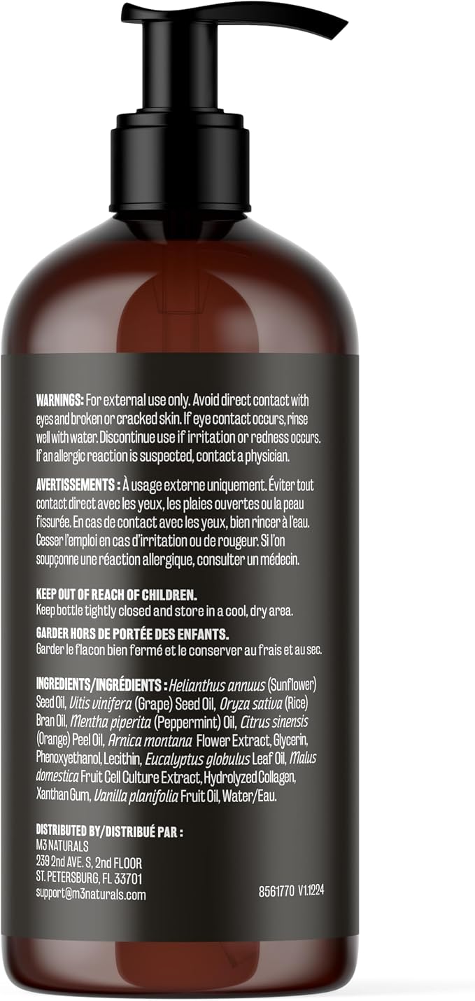 Arnica Sore Muscle Massage Oil with Collagen, Stem Cells, and Menthol, Anti-Cellulite Therapy for Full Body, Fast-Absorbing Multipurpose Treatment by M3