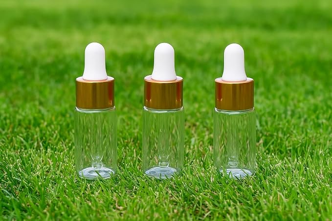 Small Dropper Bottle 3ml – 100pcs Clear Glass Bottles with Golden Collar for Essential Oils, Serums, Perfume Samples, Crafting, DIY Skincare, Travel