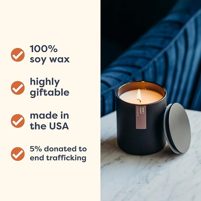 Calyan Wax Co. Rose & Peony Scented Candle - 75 Hour Burn - Luxury Clean Soy Wax Candles - Long Lasting Black Tumbler Jar Candle for Home - 10.2oz
