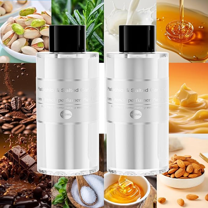 Amor Lyris 2 Packs Essential Oil Refill for Smart Car Air Freshener, 3.5OZ Car Diffuser Refill, Aromatherapy Perfume Refill (4-8 Months Use), Natural Plant Extracts, Pistachio & Salted Caramel