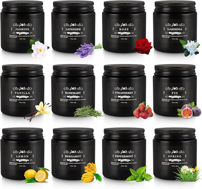 Howemon Scented Candle Set 12 Pack,Black, Candle for Home Scented, Odor Eliminating, Stress Relief, Long Lasting Soy Wax Gift Set
