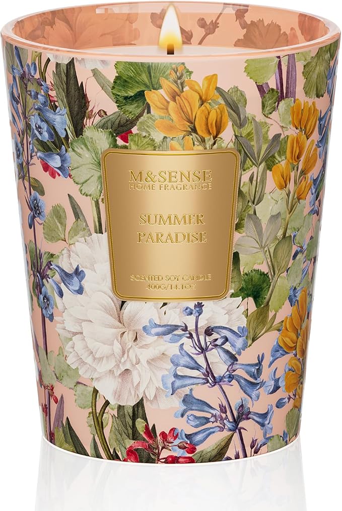 M&SENSE Summer Paradise Soy Candle, 14.1oz 60H Non Toxic, Summer Tropical Citrus Ocean Vacation Scent, Fresh Stress Relief Home Fragrance