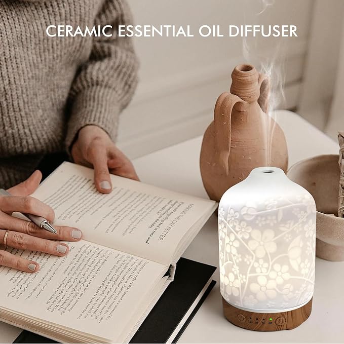 Essential Oil Diffuser Diffuser -Aromatherapy Diffuser for Essential Oils with Timer and 7 Colors LED Light Ultrasonic Diffuser with Auto Shut-Off, Home Office Decor&Gift (Blossom-150ml)