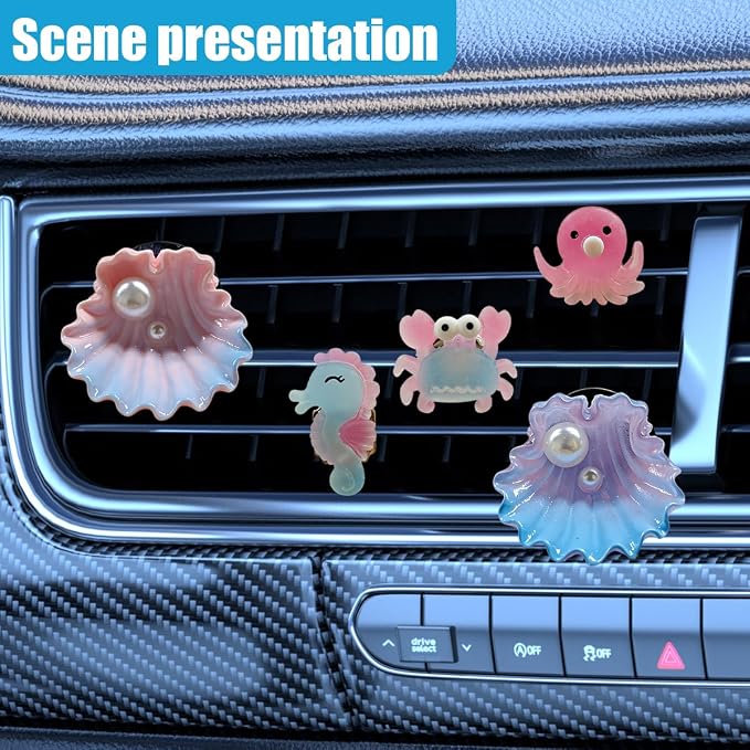 Craedli 5PCS Ocean Themed Car Air Vent Clips, Cute Beach Seashell&Crab Octopus Seahorse Car Vent Decorations, Colorful Sea Animal Diffuser Ornament, Auto Interior Accessories for Women Girls(Octopus)