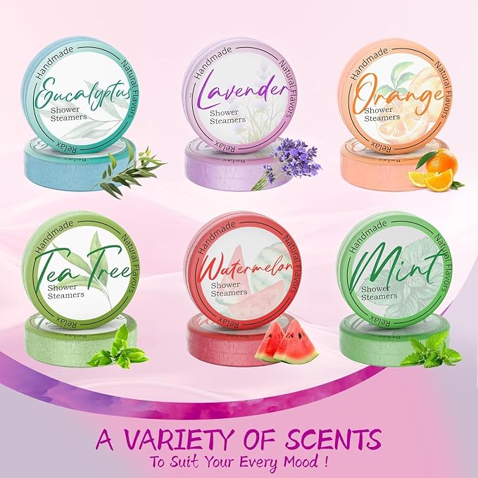 Shower Steamers Aromatherapy 8 Pack –Natural Essential Oil Shower Bombs for Self Care, Home Spa, Stress Relief & Relaxation, Birthday Gifts for Women and Men. Dreamy Watercolor Style