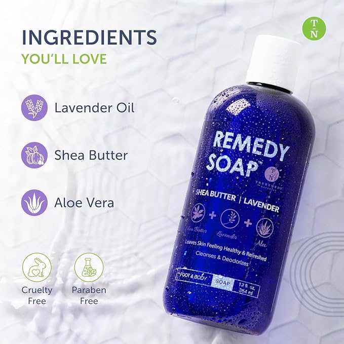 Truremedy Naturals Lavender Shea Butter Body Wash for Women - Hydrating Shower Gel with Natural Essential Oils & Aloe - Moisturizing Cleanser for Dry Skin, 12 oz