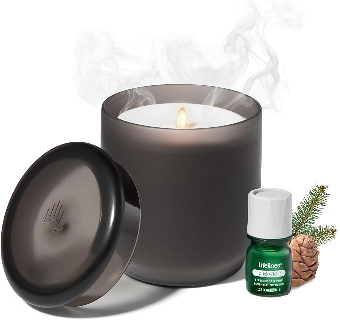 Lifelines Flameless Candle Aromatherapy Essential Oil Diffuser with ClickWick Essential Oil Blend - Cordless & Waterless Diffuser for Home - Scented Electric Candles Blow Out Flame - Frosted Charcoal