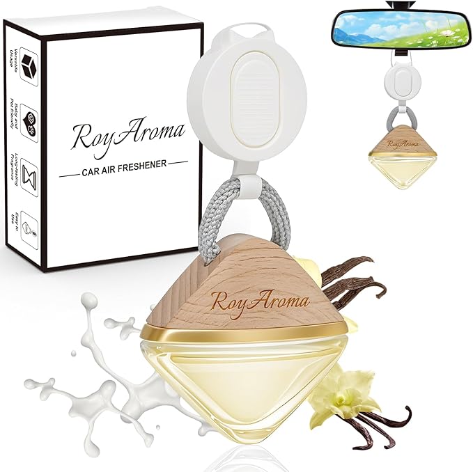 Royaroma Vanilla Car Air Fresheners Long Lasting, Hanging Car Fresheners for Women & Men, Luxury Perfume Essential Oil Cars Diffuser | Adjustable Rope Auto Air Freshener