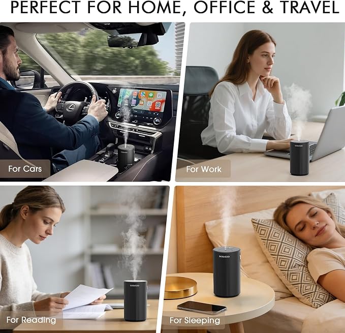 Waterless Diffuser for Essential Oil, Car Diffsuer, 96H Battery Operated Portable Nebulizer Mini Scent Air Machine with Dual Home Vehicle Modes for Bedroom Office Travel 20mL