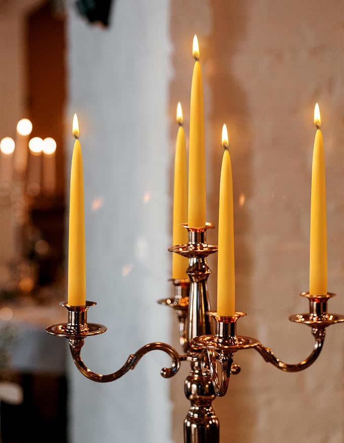 6 Pack Beeswax Taper Candles 8inch Smokeless Beeswax Emergency Candle 8 Hour Burn Time Natural Beeswax Candlesticks Unscented Bees Wax Candle for Home Prayer