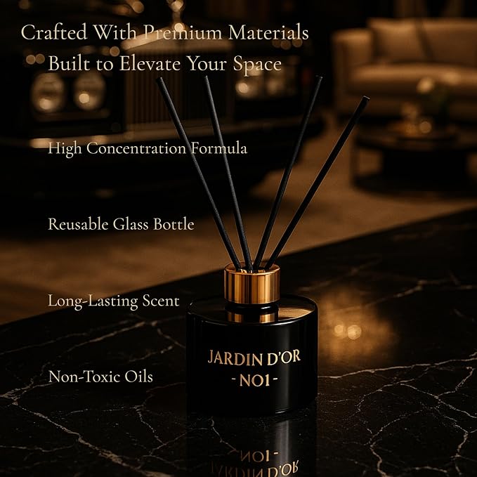 Premium Reed Diffuser Set for Home, Bath & Office Decor - 6.7oz (200ml) - Child & Pet Friendly Sea Salt Scented Oil - Reusable, Refillable Glass Bottle Fiber Sticks