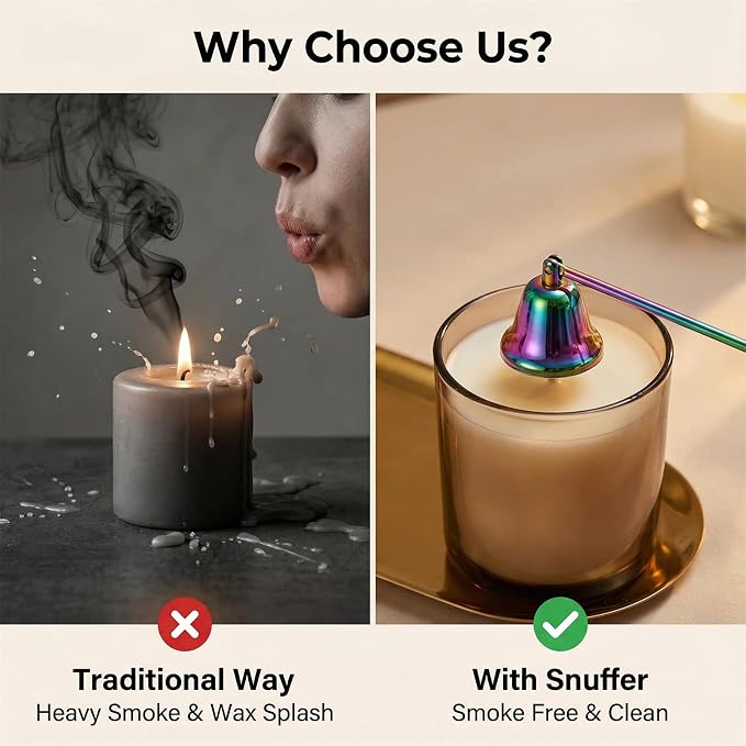 Candle Snuffer, Candlesnuffers Wick Snuffer Candle Accessory, Stainless Steel Wick Flame Extinguisher for Putting Out Candle Flame Safely (Colorful Candle Snuffer B)