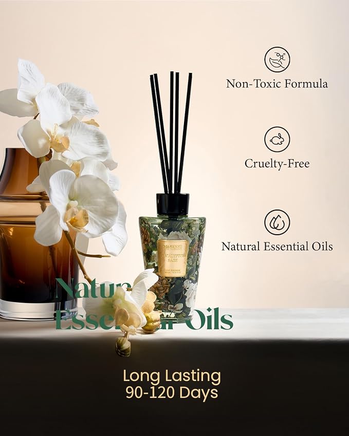 M&SENSE Eucalyptus Sage Reed Diffuser Set - 8.79fl oz (260ml) Home Fragrance Non-Toxic Natural Reed Diffuser for Home, Air Freshner Gifts for Bathroom Bedroom Fragrance Decor