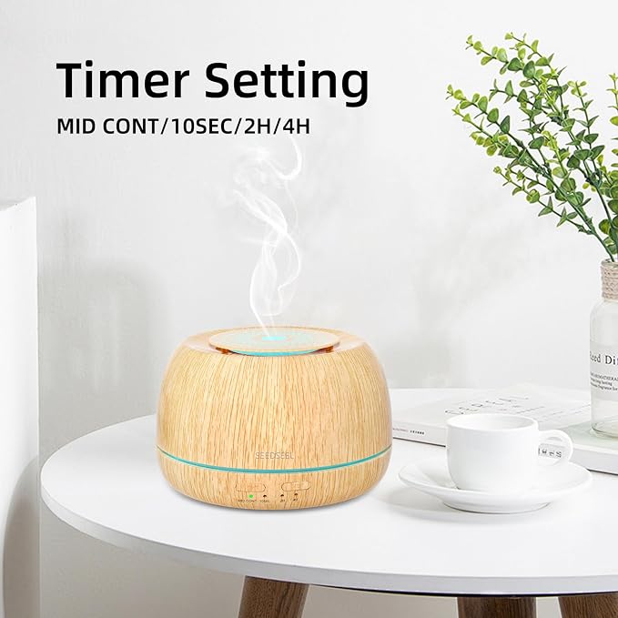 SEEDSEEL 300ML Essential Oil Diffuser 8 Hours Run Time, Aromatherapy Diffuser with Remote Control,7-Color LED for Home