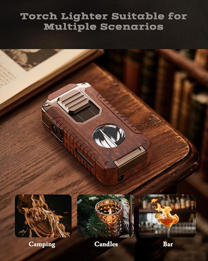 5-in-1 Torch Lighter with Cutter, Punch, Holder and Draw Enhancer Tool, Triple Windproof Jet Flame, Refillable Lighters with Accessories, Cool Lighter Gifts for Men, Butane Lighter for Candle, Travel