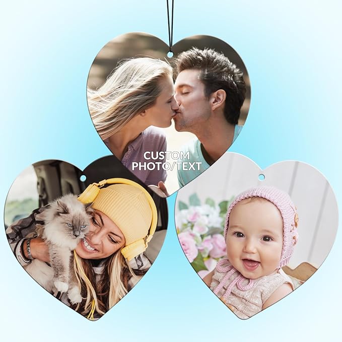 Custom Air Fresheners with Picture for Car | Personalized Photo Gifts; Double-Sided Print; Hanging Ornament; Scent Choice Available; Heart Shape