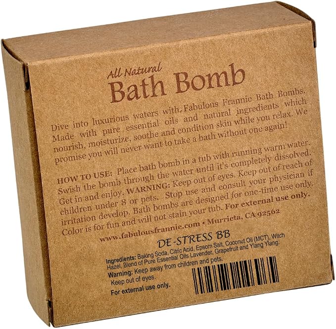 Fabulous Frannie De-Stress Natural, Handmade Bath Bomb Set, Rich in Essential Oil, Mineral Salt, Coconut Oil, Witch Hazel, Fizzies to Moisturize Skin 2.5 Ounce (Pack of 1)