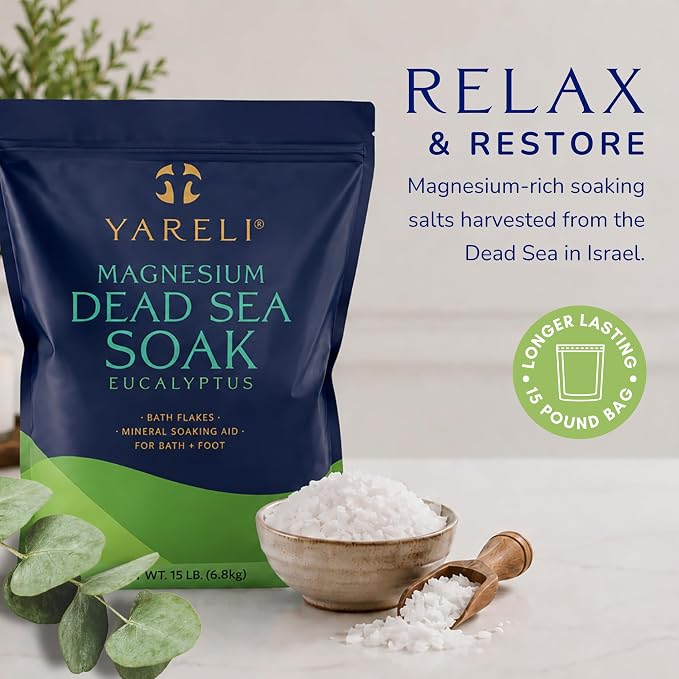 Yareli Magnesium Flakes, 15lb Eucalyptus, Dead Sea Bath Soak, Alternative to Epsom Salt