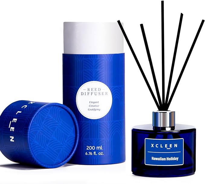 Xcleen Reed Diffuser Set, 6.7 Oz Hawaiian Holiday Scented Reed Diffuser, Home Fragrance Oil Diffuser with Sticks, Great Air Fresheners for Bathroom