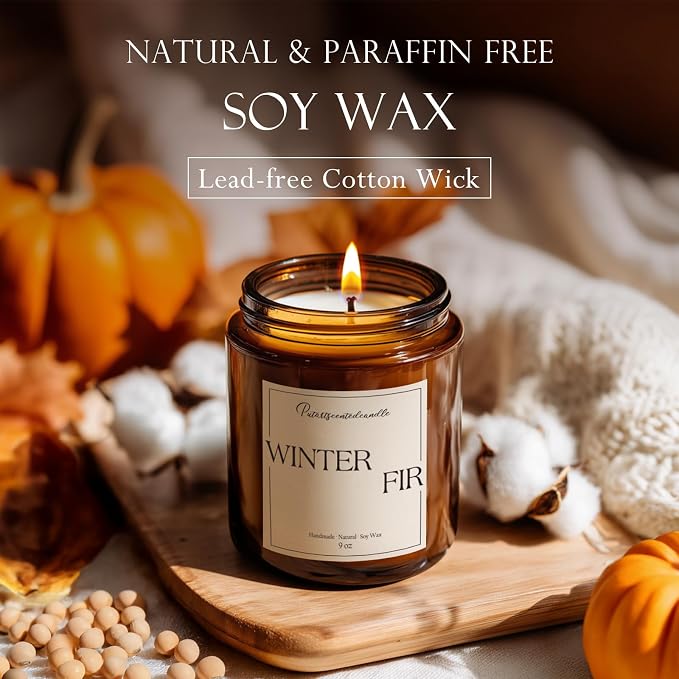 Fir Scented Candles for Home, Natural Soy Wax Aromatherapy Non Toxic Winter Fir Candle Gifts for Women Men, Home Fragrance Decoration Glass Jar Candle for Meditation and Relaxation (9oz)