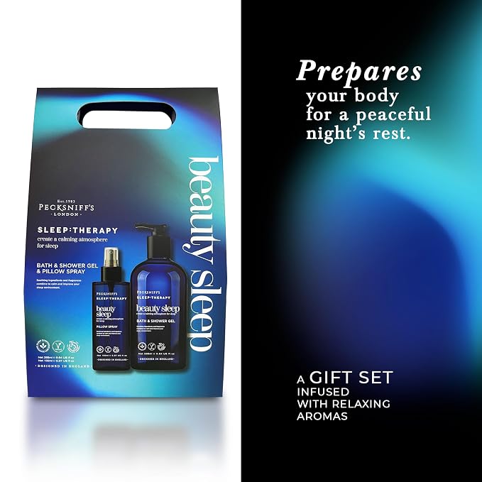 Pecksniff's Sleep Therapy Duo Gift Set – Beauty Sleep Bath & Shower Gel 300 ml & Pillow Spray 100 ml – Relaxing Aromatherapy for Restful Nights