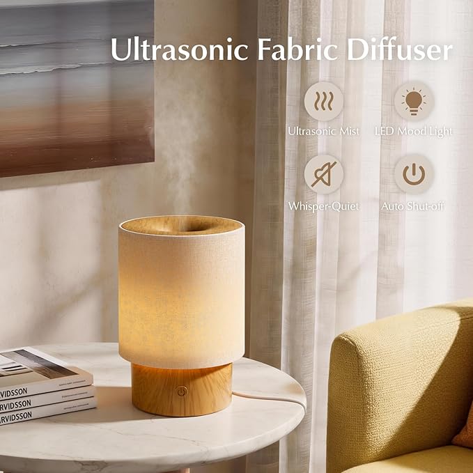 ARVIDSSON Essential Oil Diffuser with Fabric Cover, 100ml Aromatherapy Diffuser for Home, Ultrasonic Diffuser with Night Lamp and Auto Shut-Off, Scent Oil Diffusers for Bedroom