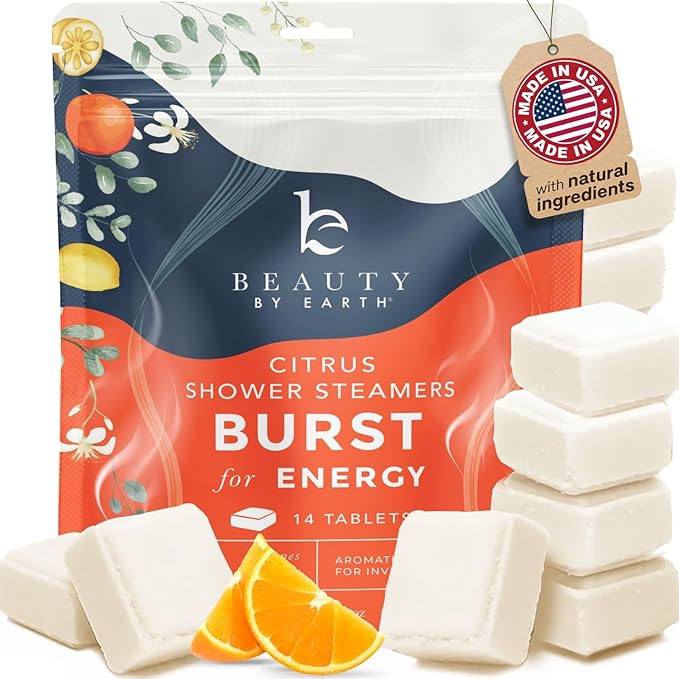 Shower Steamers Aromatherapy - USA Made with Natural Ingredients & Citrus Essential Oil, Long Lasting Shower Bombs for Energy Boost, Gift Set for Women & Men, Spa Gifts & Shower Accessories
