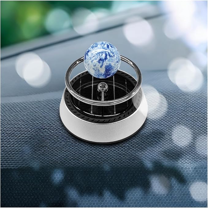 Solar Car Air Diffuser, Alloy Planet Rotating Aromatherapy Diffuser, Funny Car Dashboard Ornament, Vehicle Interior Decoration Accessories for Men, Women (Silver)