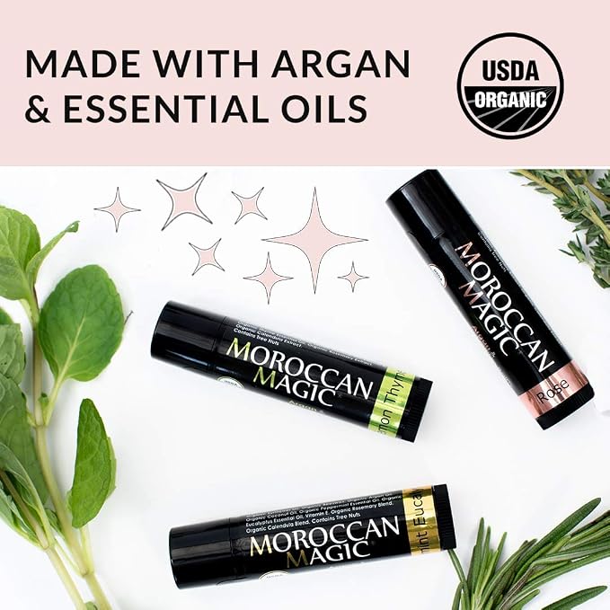 Moroccan Magic Organic Elderberry & Manuka Honey Lip Balm 3 Pack | Ultra-Hydrating Argan Oil Lip Moisturizer + Vitamin E | Natural Chapstick for Dry Lips | Smooth, Non-Toxic | Organic Lip Balm