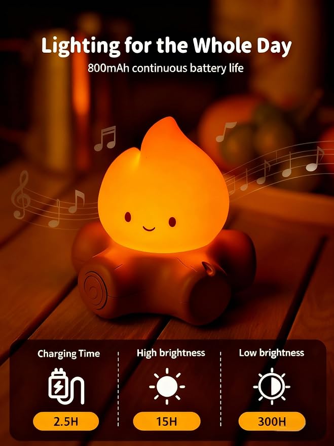 Campfire Night Light, Portable Flame Lamp with White Noise, Cute Silicone Flameless Candle Lights,Suitable for Kids lamp Bedroom, Indoor/Outdoor and Home Decoration