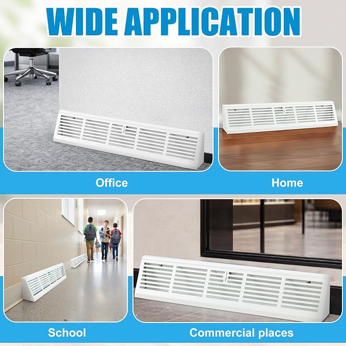 Yaocom 2 Pcs 24 Inch Baseboard Register Duct Opening Size Vent Covers for Home Floor Diffuser Wall Corner Baseboard Air Covers Floor Diffuser Including Screws Easy Installation(White,Stripes)
