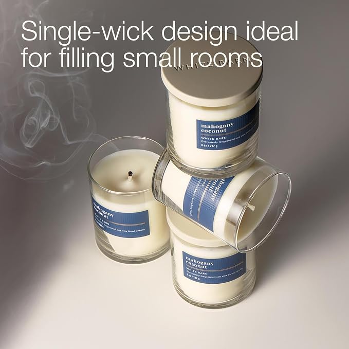 Bath & Body Works Single Wick Candle, Mahogany Coconut Candle, Long-Lasting Burn Up to 45 Hours, Exclusively Fragranced Soy Wax Blend, 8 oz - 1 Pack