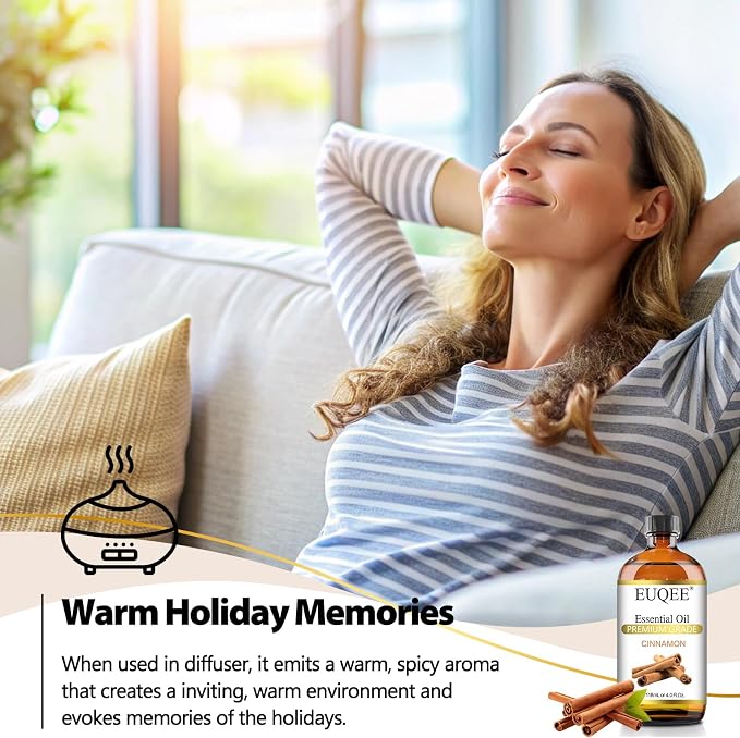 EUQEE Cinnamon Essential Oil 118ml Pure Essential Oil for Diffuser, Aromatherapy, DIY Soap, Candle Making - 4 Fl.Oz, Cinnamon,4 Fl Oz (Pack of 1)