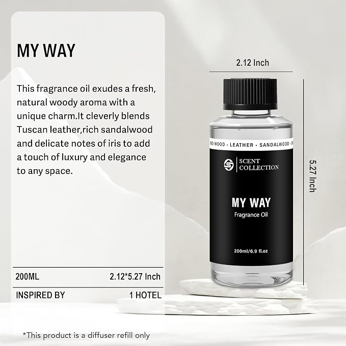 Luxury Hotel Scent My Way 200ml/6.76Fl oz Diffuser Oil Waterless Essential Aromatherapy for Cold Air & Car Diffusers – Long Lasting Refill for Large Room & Home - Signature Sandalwood