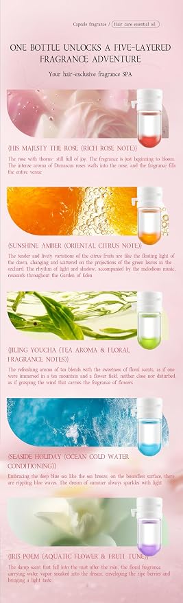 Hair Perfume for Women, 5 Scents Mini Hair Fragrance Set, Long Lasting Fresh Scent, 2-in-1 Hair Perfume Oil with Avocado & Camellia, Smooth & Anti-Frizz Hair Mist (30pcs)