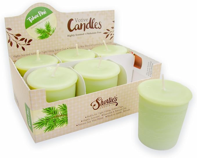 Tahoe Pine Soy Votive Candles - Scented with Essential & Natural Oils - 6 Green Natural Votive Candle Refills - Fresh & Clean Collection