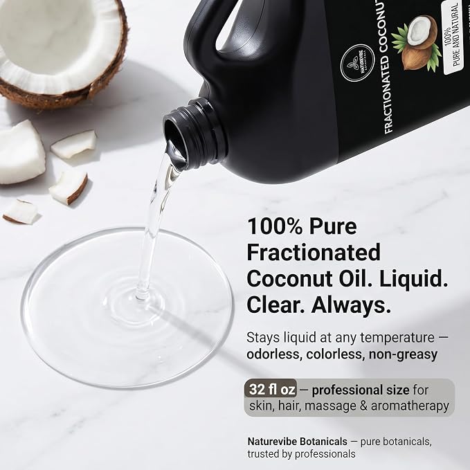 Naturevibe Botanicals Fractionated Coconut Oil 32 Ounces | 100% Pure and Natural | Great for Skin Care and Hair Care